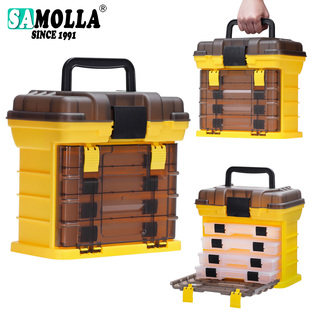 SAMOLLA手提渔具盒路亚海钓钓箱鱼饵假饵鱼钩鱼轮收纳盒四层大号