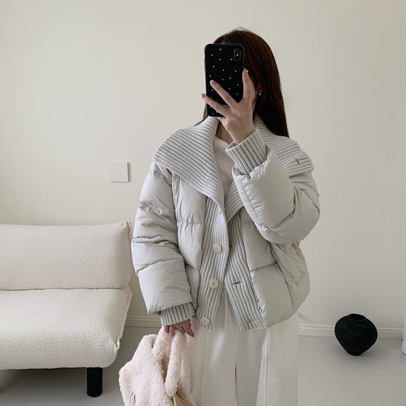 韩系针织拼接棉服女装2025冬季新款小众设计感加厚短款通勤风外套,女装/女士精品,棉衣/棉服,淘宝优惠券,粉丝福利购,淘宝优惠卷