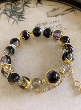 国潮黑色琉璃串珠手链时尚个性气质手串小众高级感轻奢手饰批发女