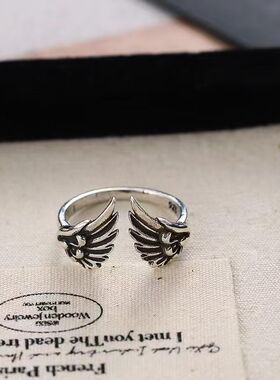2026热销款暗黑羽翼开口戒指时尚重工小众百搭天使翅膀男女同款