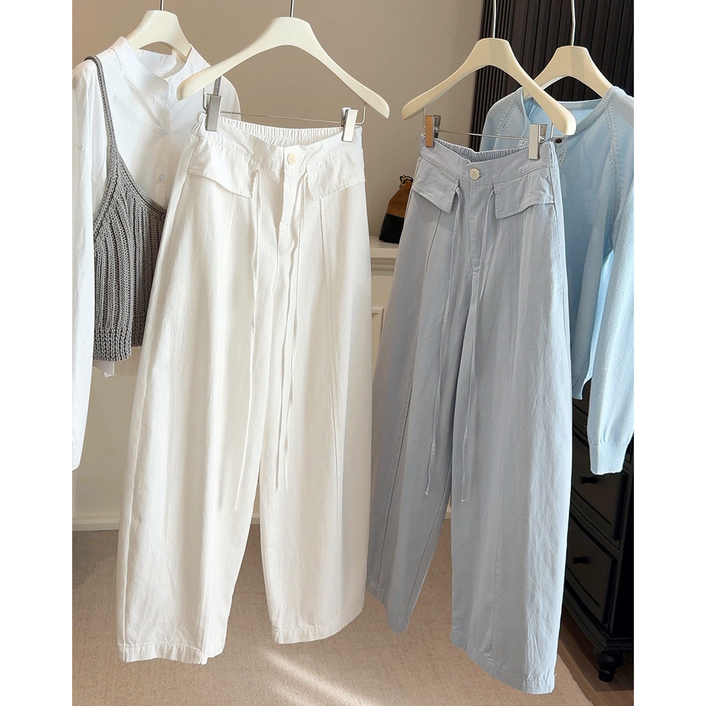 小个子水洗棉休闲阔腿裤女春季流行穿搭梨形身材显瘦哈伦镰刀裤子,女装/女士精品,休闲裤,淘宝优惠券,粉丝福利购,淘宝优惠卷