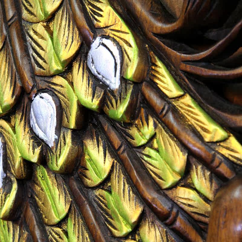 180cm x 45cm手工雕刻花彩绘小鹿孔雀花纹柚木雕花板tsf03015