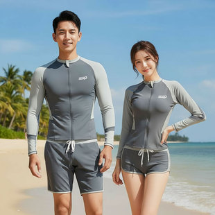 情侣游泳衣套装防晒速干冲浪浮潜分体长袖速干潜水服海边沙滩泳衣