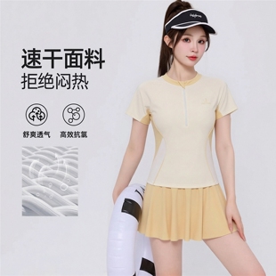 分体裙式运动款两件套速干拼色收腰显瘦学生韩版少女时尚温泉泳衣