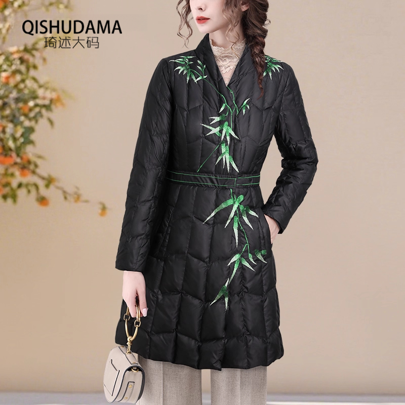 可定制重工刺绣中长款羽绒服