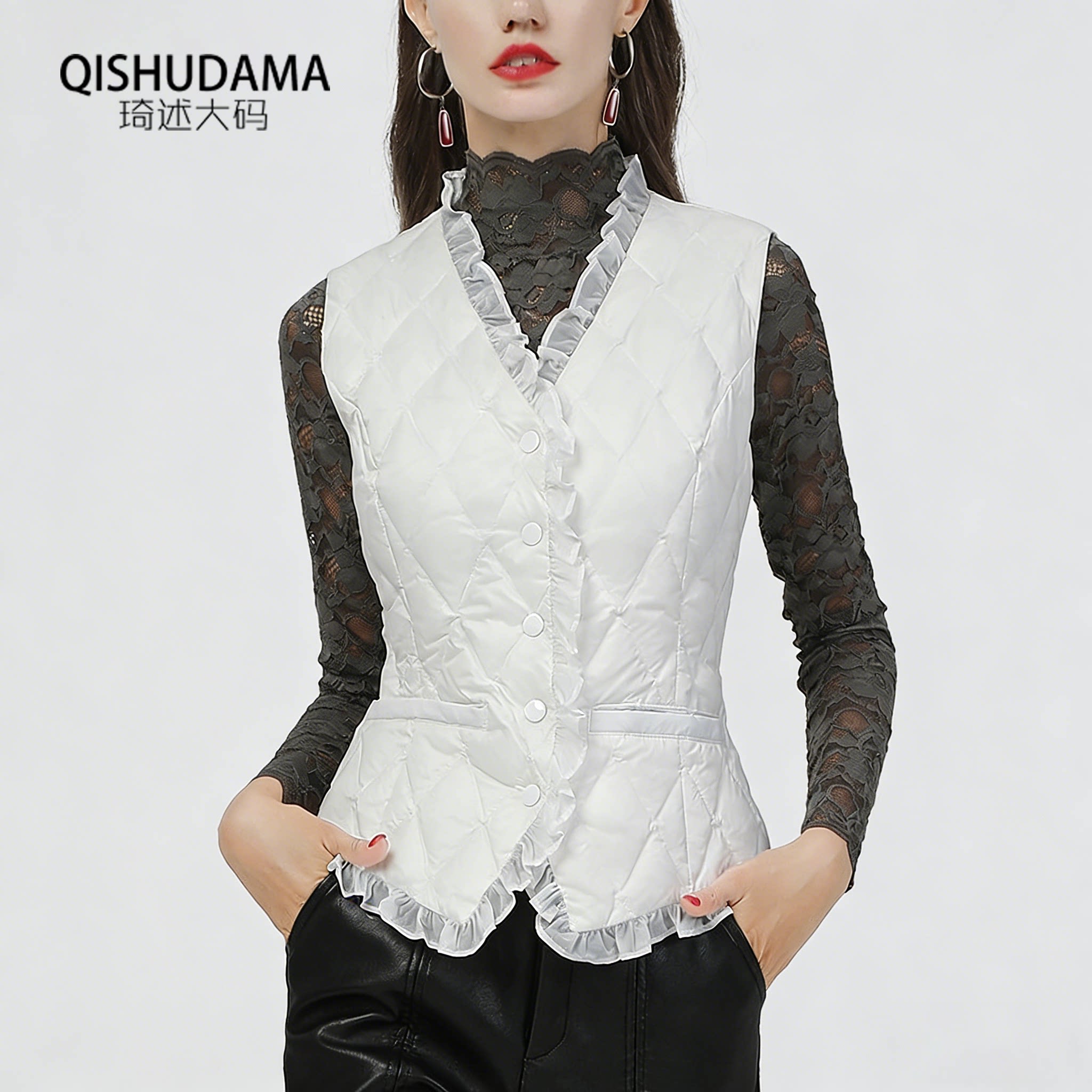 白色马甲女士花边羽绒服轻薄款内胆打底内穿背心短款内搭冬季新款