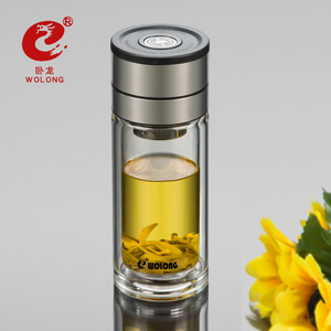 卧龙双层玻璃杯茶水分离便携男士夏车载茶杯隔温杯子耐热透明水杯