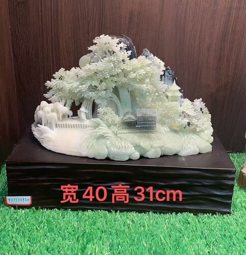 岫玉摆件山水天然玉石手工雕刻俏色巧雕
