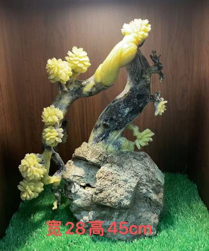 岫玉摆件风景树发财树天然玉石手工雕刻俏色巧雕