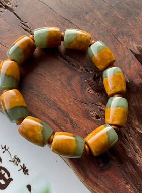 和田玉手链半皮半玉财源滚滚男士手串