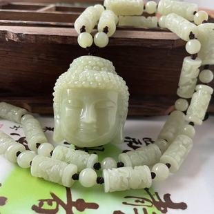 黄白老玉佛头挂件吊坠项链天然玉石大日如来