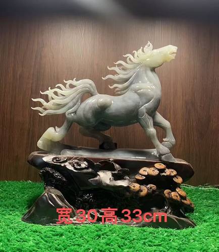 岫玉摆件马到成功天然玉石手工雕刻