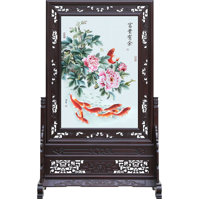 古艺苏绣精品双面绣屏风富贵有余