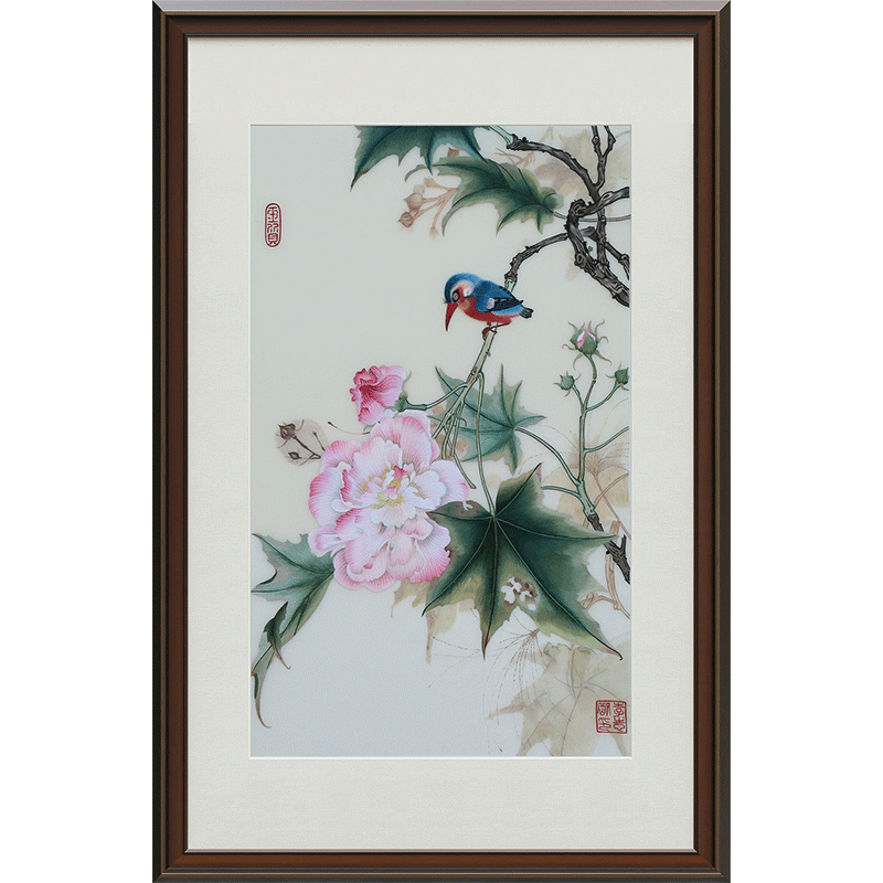 古艺苏绣精品芙蓉花鸟高端礼品