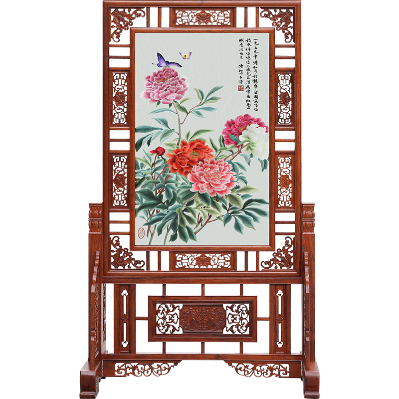 古艺苏绣精品屏风牡丹高端礼品