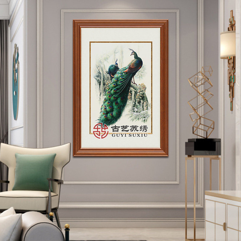 古艺苏绣精品孔雀手工刺绣礼品