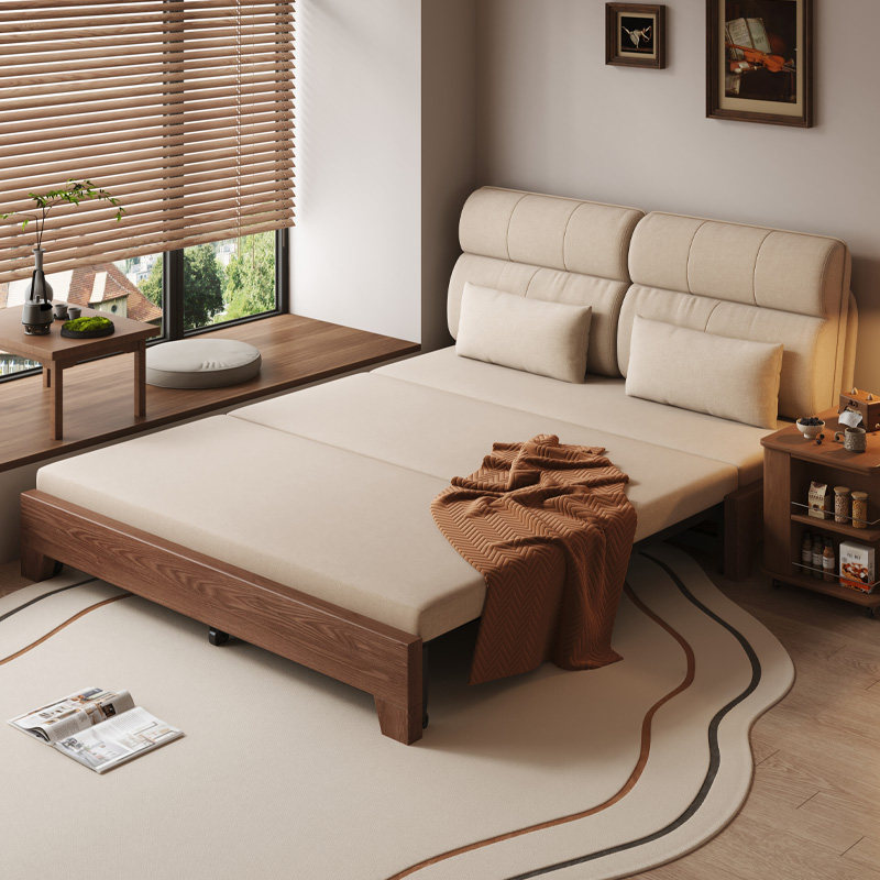 实木沙发床折叠两用2025新款书房小户型可推拉伸缩两用一体实木床