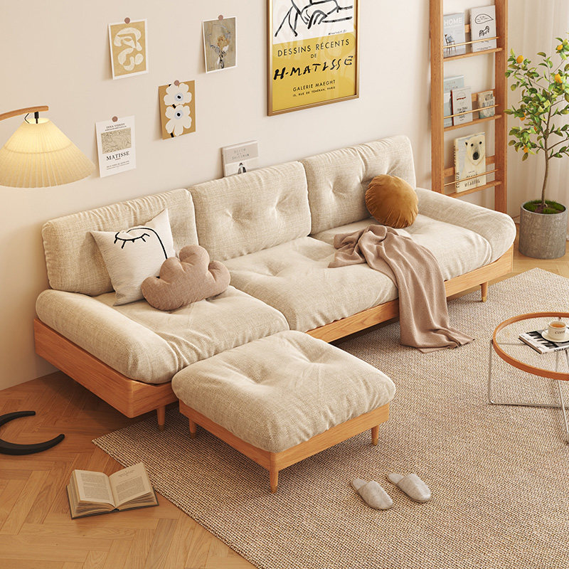 日式实木云朵沙发组合客厅三人位小户型简约原木双人位风布艺沙发