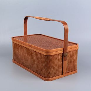 竹编手提茶箱中式 茶具盒整理箱复古风收纳篮茶具收纳盒箱家用民宿
