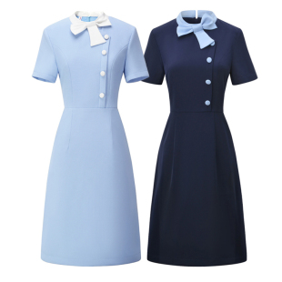 高端职业连衣裙女夏季短袖园服教师案场客服气质前台美容师工作服