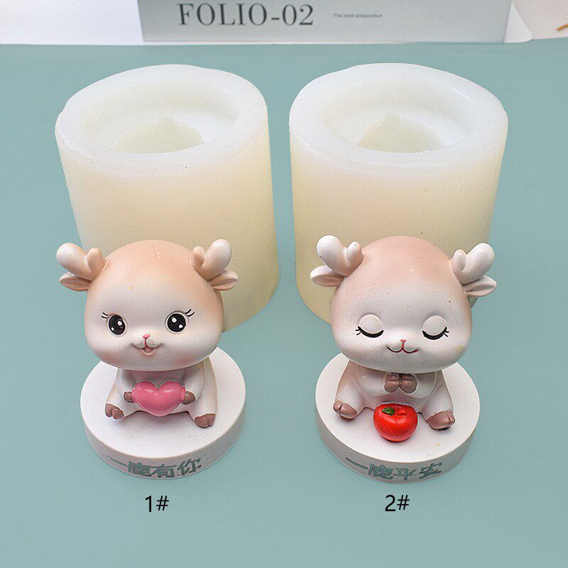 新快手抖音网红3D立体卡通梅花小鹿石膏摆件生日蛋糕装饰模具硅胶