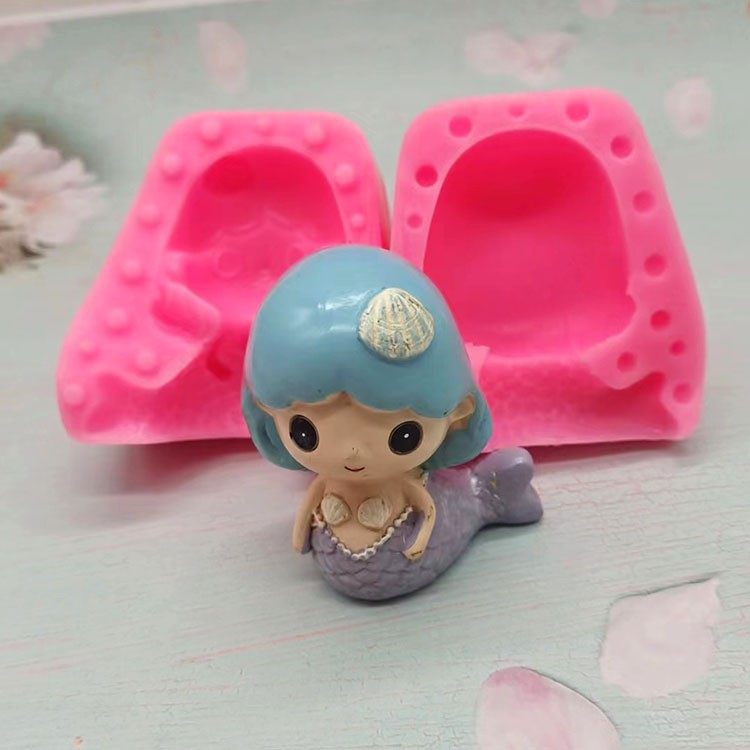 新款合模立体美人鱼硅胶模具梦幻少女生日蛋糕装饰石膏娃娃摆件模