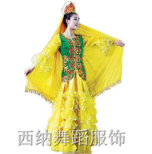 包邮促销哈萨克族大摆裙舞蹈演出 舞台表演民族服装舞 成人女装