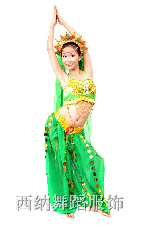 促销印度肚皮舞舞蹈演出 舞台表演民族服装 蓝色三件套精品女装