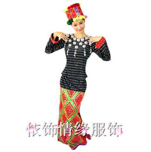 精品促销景颇族舞蹈演出舞台表演服装成人女装修身长裙德宏广场舞