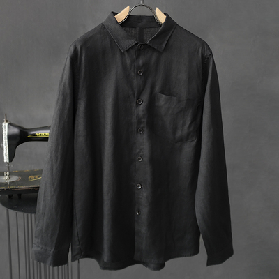 春夏亚麻长袖衬衣透气舒适宽松