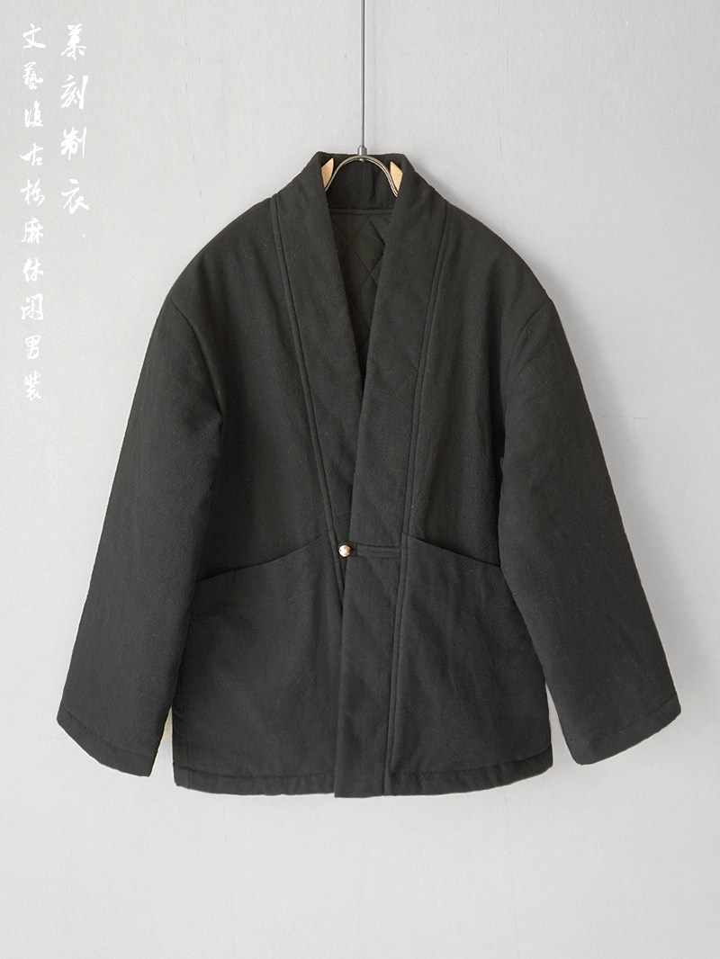 中式复古休闲男士秋冬棉服青年潮流纯色棉袍加厚宽松棉外套棉袄