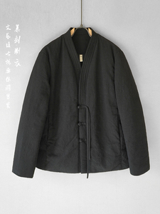 中式复古男休闲冬季棉麻羽绒服青年潮流羽绒袄纯色中国风汉服外套