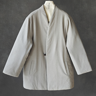 秋冬男士休闲汉服棉麻立领棉袍中式禅意宽松棉衣