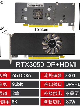 泰塔GTX1650RTX3050RX65008G半高单槽刀卡AMD工控小机箱游戏显卡