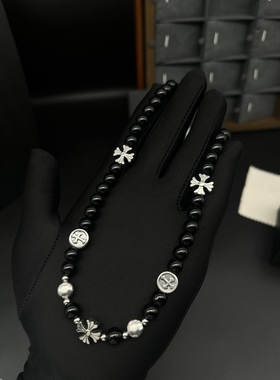 十字架黑胆石男士项链不掉色复古高级感百搭饰品女潮小众爆款配饰