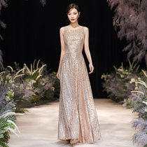 Banquet evening dress women's new year's meeting host 2019 high end atmosphere show thin temperament elegant dress long
