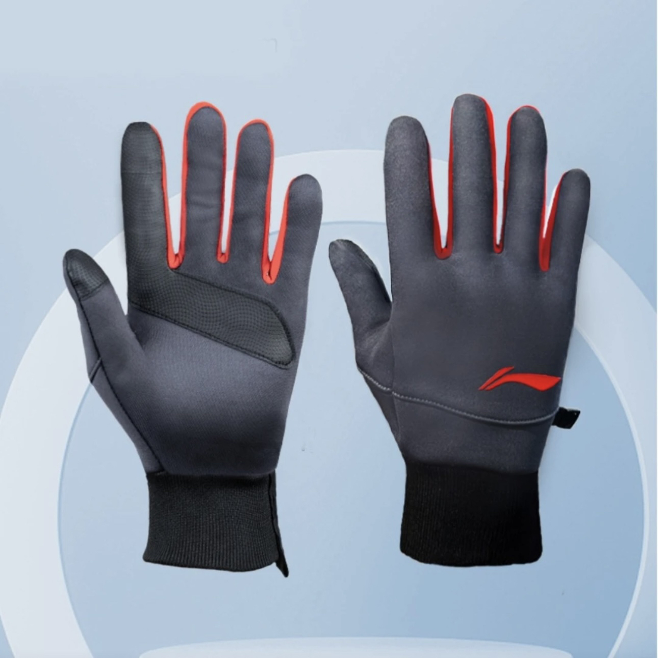 Li Ning/李宁 防寒保暖加厚加绒防风寒骑车运动手套 LBKQ612 灰色