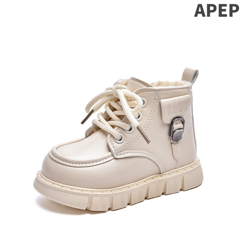APEP秋冬新款儿童雪地靴加绒皮靴