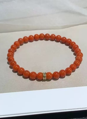 天然南红玛瑙手串高含量满肉满色鲜亮柿子红手链本命年送女友礼物