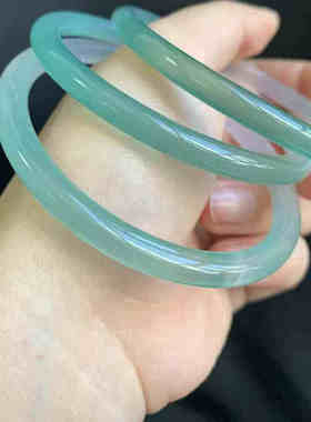 天然冰种玉髓手镯细条圆条荔枝冻叮当镯烟灰紫白玛瑙镯子气质古风