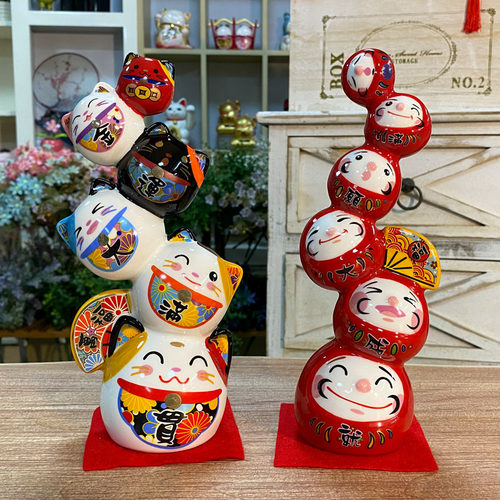 日本叠罗汉达摩招财猫开运六小猫