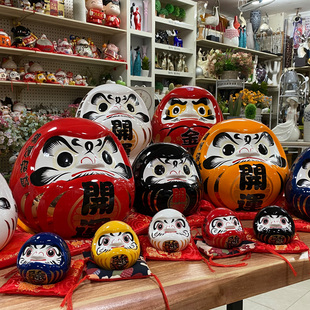 开业创意礼品日式店铺装饰复古家居玄关摆件开运招财达摩陶瓷钱罐