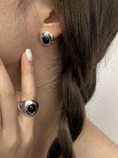 2024新款小众设计感黑玛瑙925银戒指女高级感食指中指戒