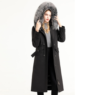 羽绒服派克服白鹅绒内胆可拆卸狐狸毛领加厚外套连帽女冬季