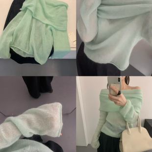 含9羊毛 26年早春清冷感仙仙一字肩针织衫 55589 U粒 ULOUR