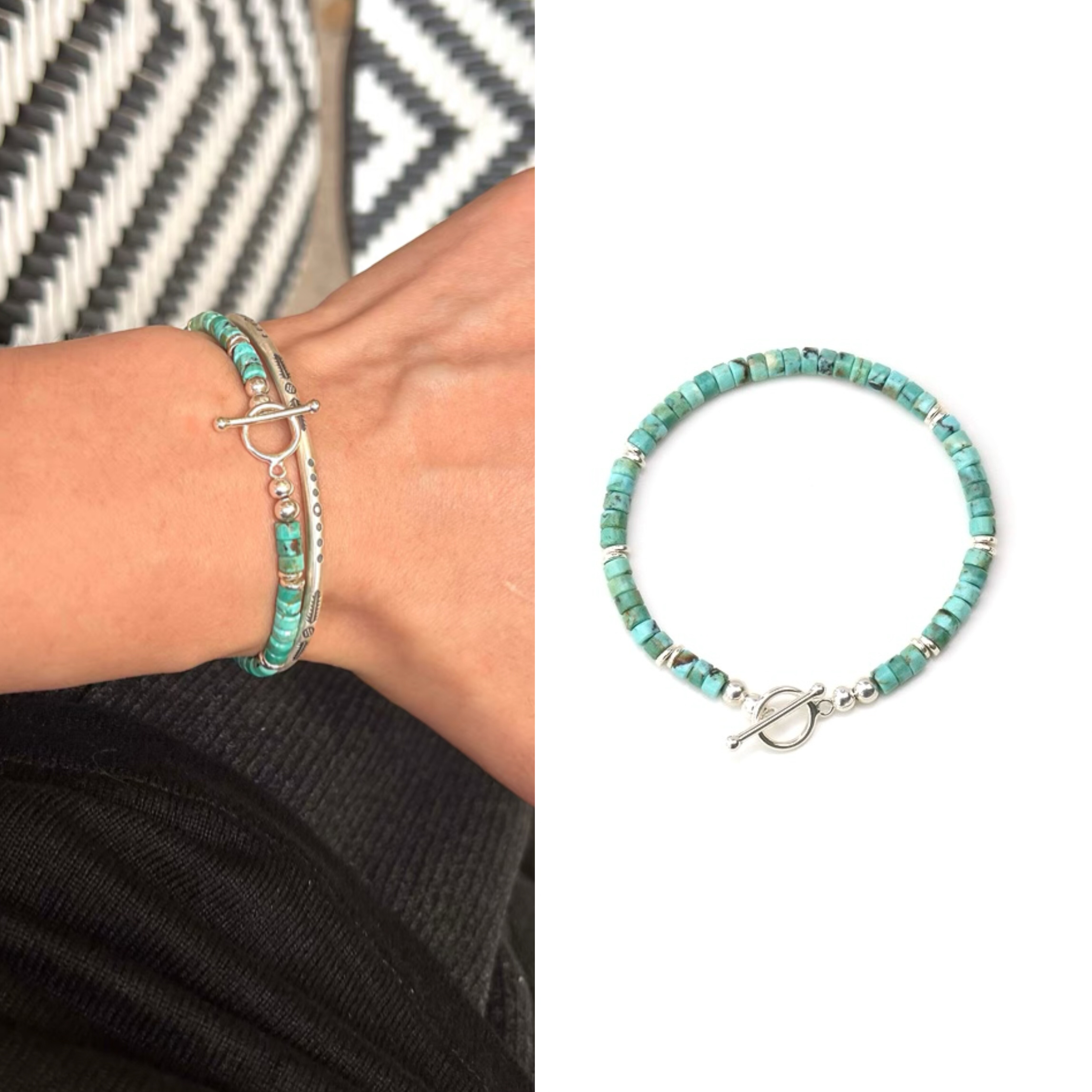 男女天然原矿湖北绿松石手链直切925纯银配件细款高档手作定制