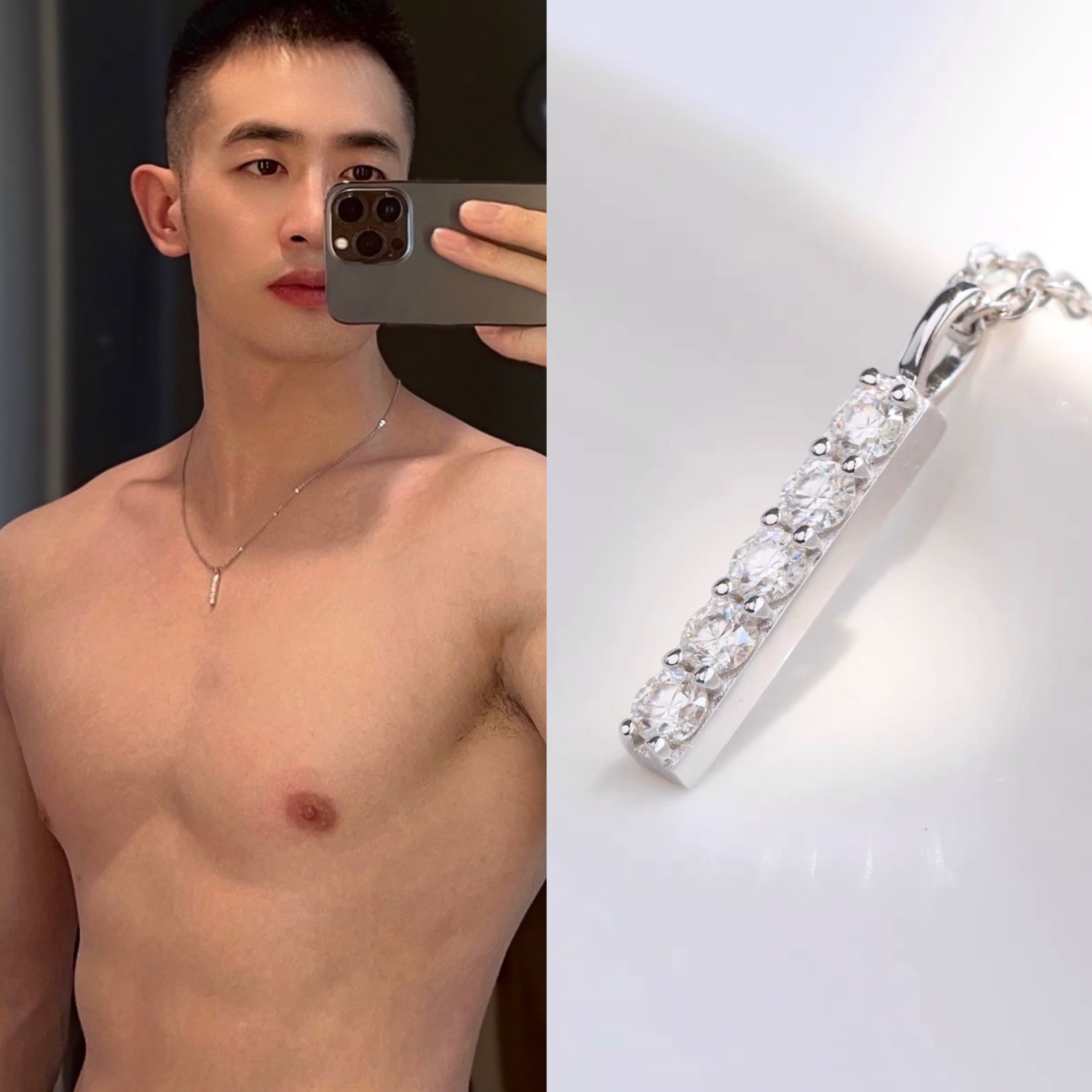 男女士中性925纯银镶钻项链D色莫桑石简约小巧性感精致锁骨链挂件