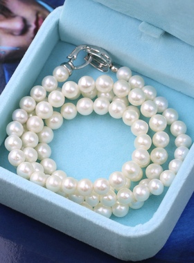 天然淡水珍珠项链Akoya近正圆少瑕无瑕925纯银扣定制款6mm+强光