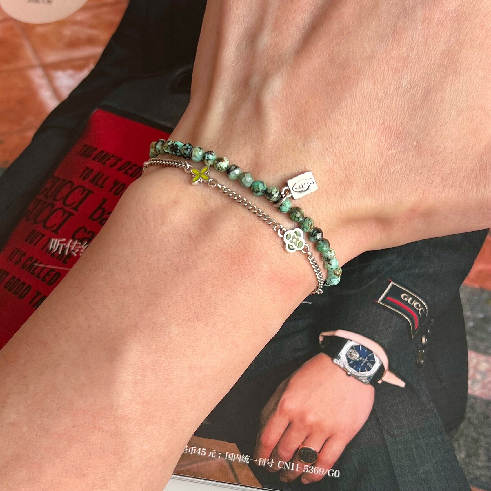 男士女细款叠戴天然虎眼石白松石绿松石情侣手链新年礼物高档定制