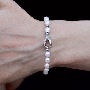 男士女式纯天然淡水珍珠手链手串无暇米珠925纯银扣镶钻高端定做